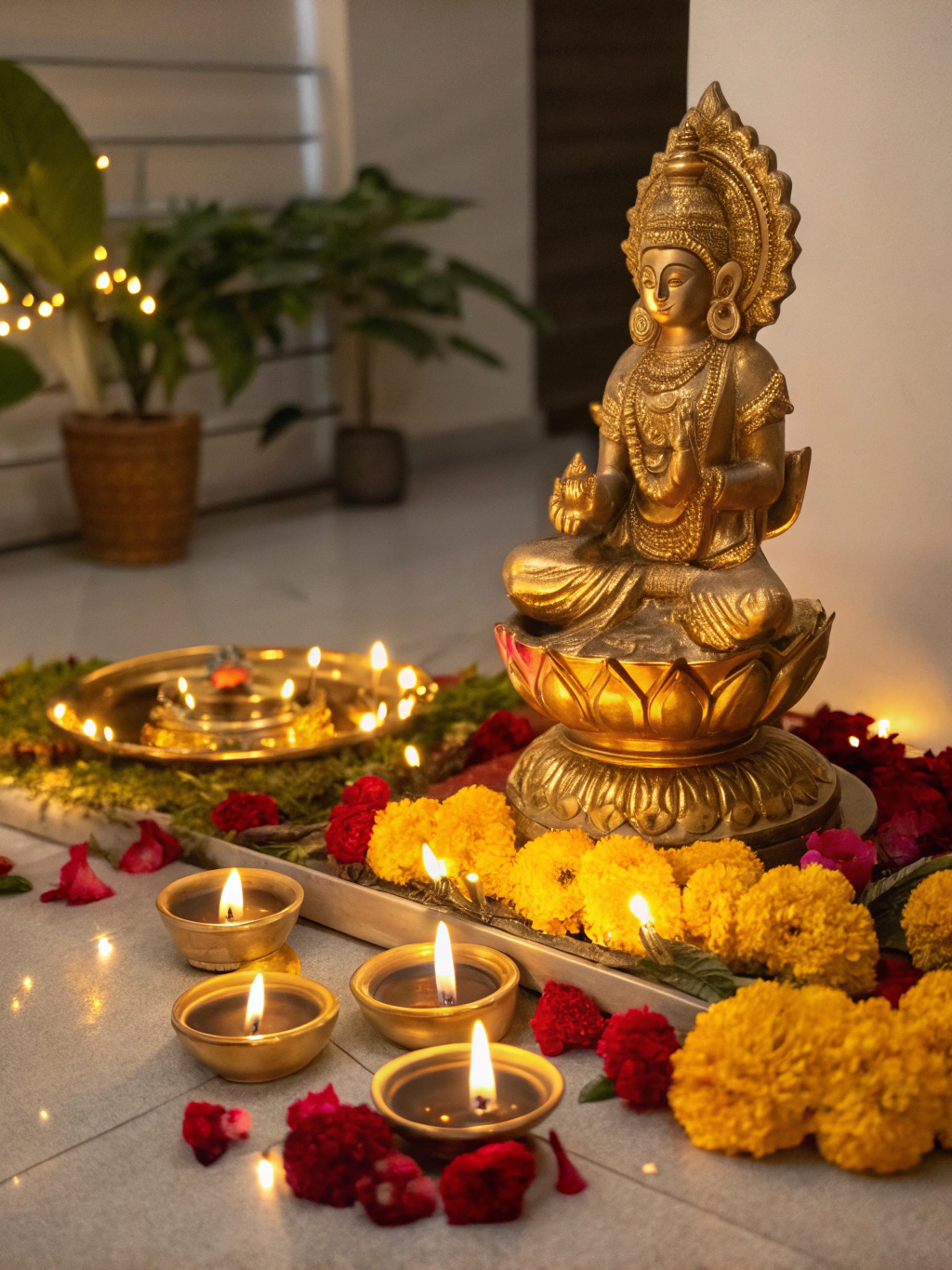 मंदिर में जलता हुआ पीतल का दीया