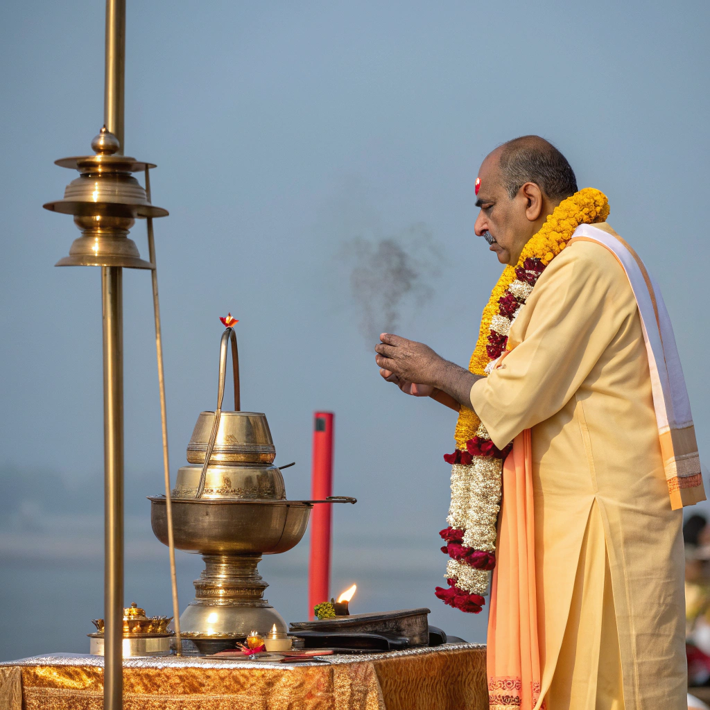 माता जी की भोर आरती का दृश्य