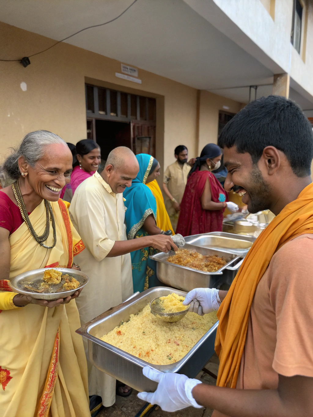प्रसाद वितरण का दृश्य